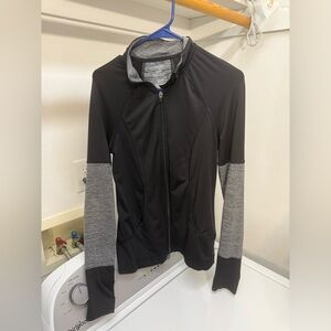 Danskin Women’s Black and grey semi-fitted zip-up workout jacket - size small